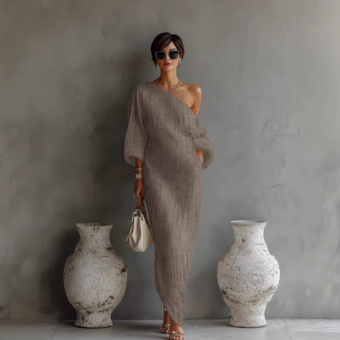 Aurora | Ivory One-Shoulder Flowing Maxi Dress