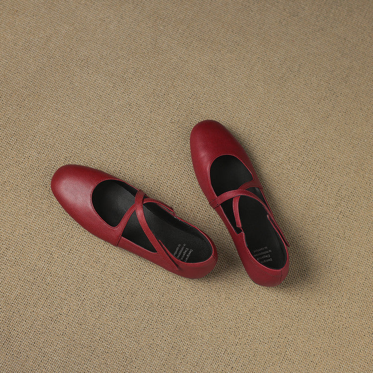 Women's Leather Ballet Flats with Cross Straps – Zeor