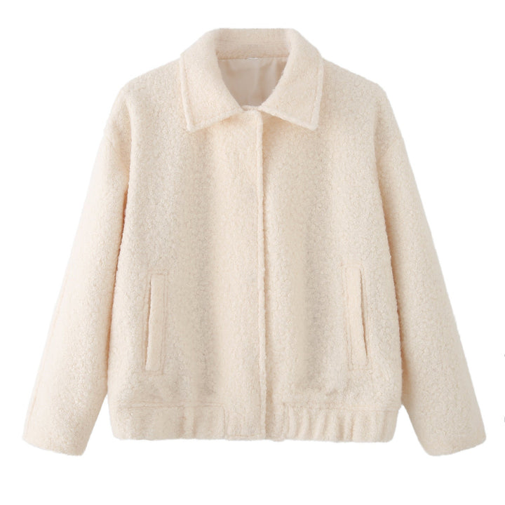 Women's teddy jacket Rosina in Cream White – front flat lay