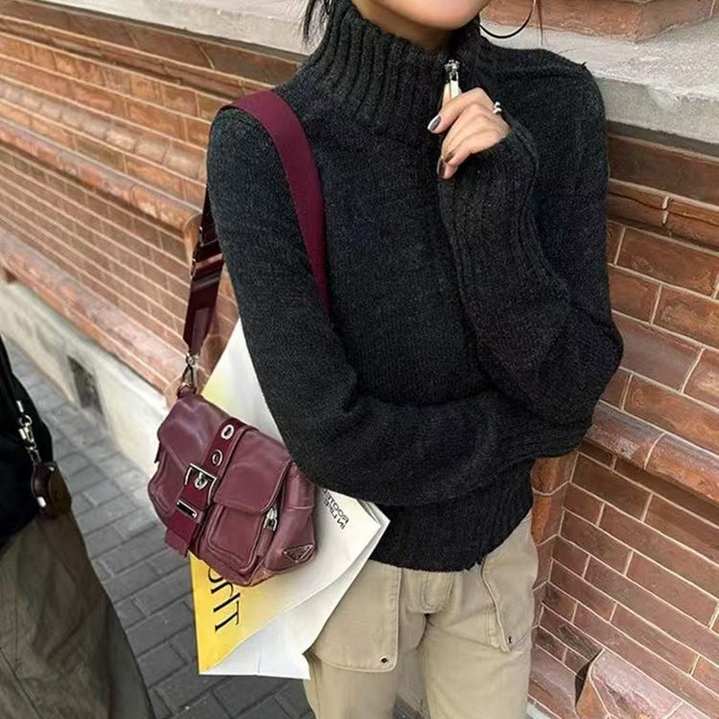 Women's Ribbed High-Neck Knit Jumper Oversized Fit