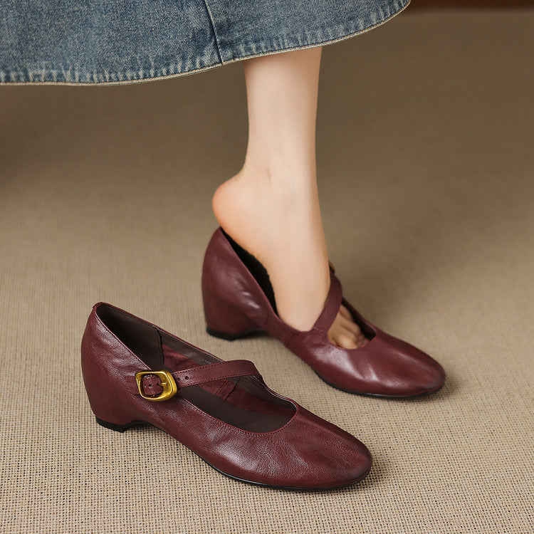 Women's Round Toe Leather Mary Jane Flats – Quira