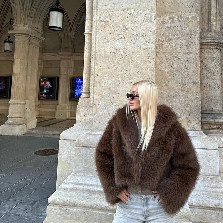 Women's Oversized Faux Fur Jacket with Shawl Collar