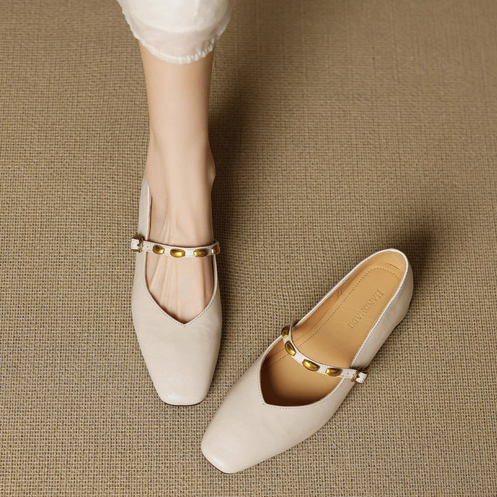 Women's Beaded Strap Leather Mary Jane Flats – Zyra