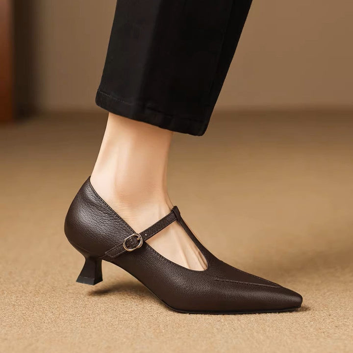 Women's Leather Kitten Heel T-Bar Shoes – Tirea
