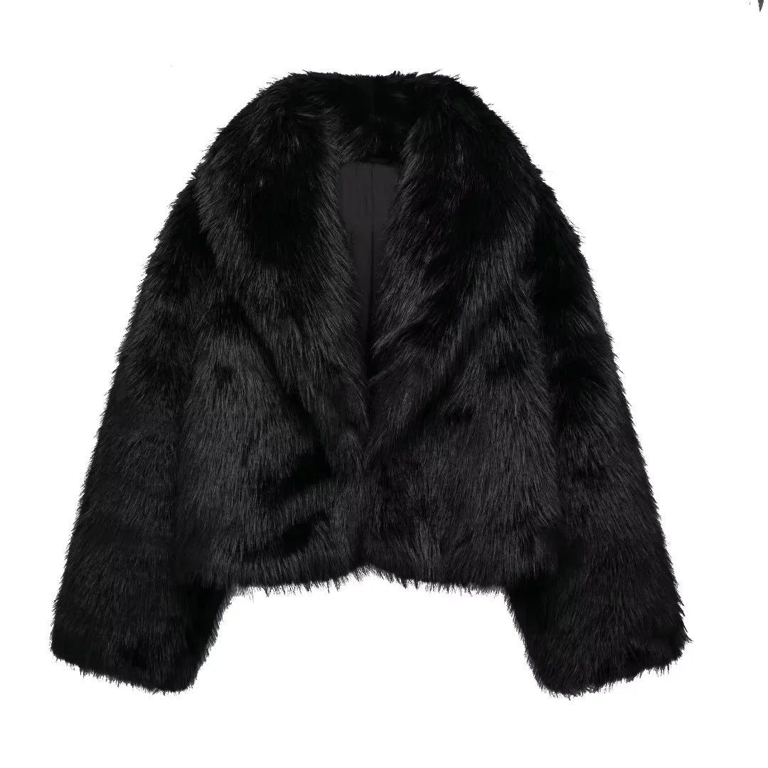 Women's Oversized Faux Fur Jacket with Shawl Collar
