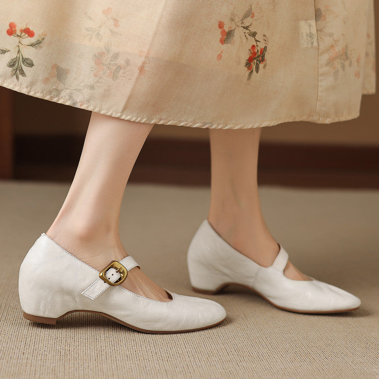 Women's Round Toe Leather Mary Jane Flats – Quira