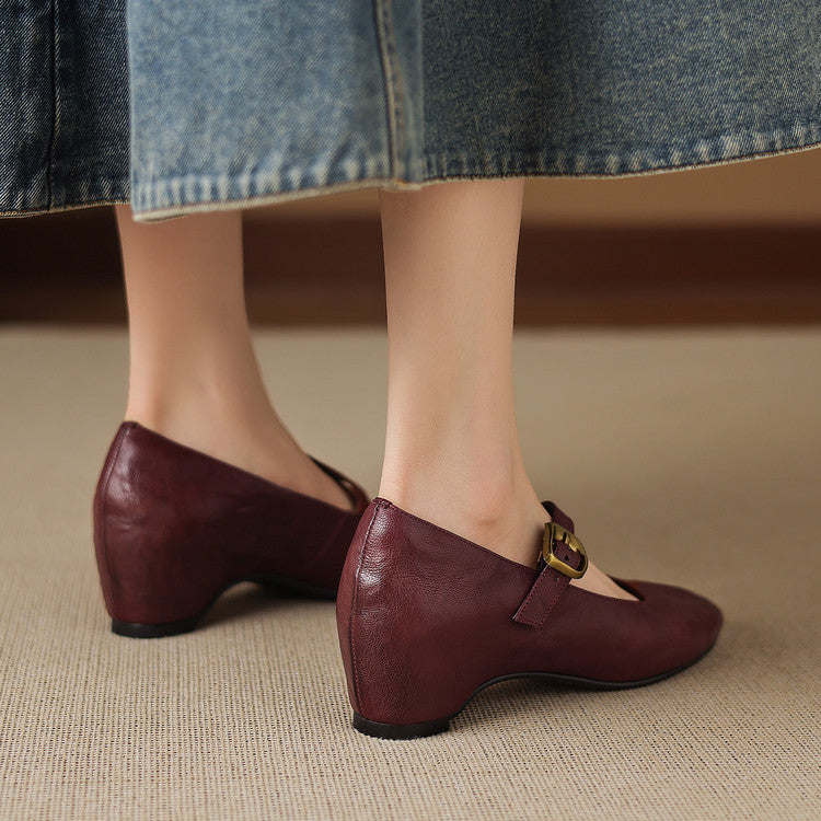 Women's Round Toe Leather Mary Jane Flats – Quira