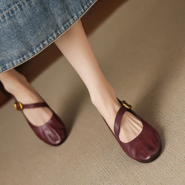 Women's Round Toe Leather Mary Jane Flats – Quira