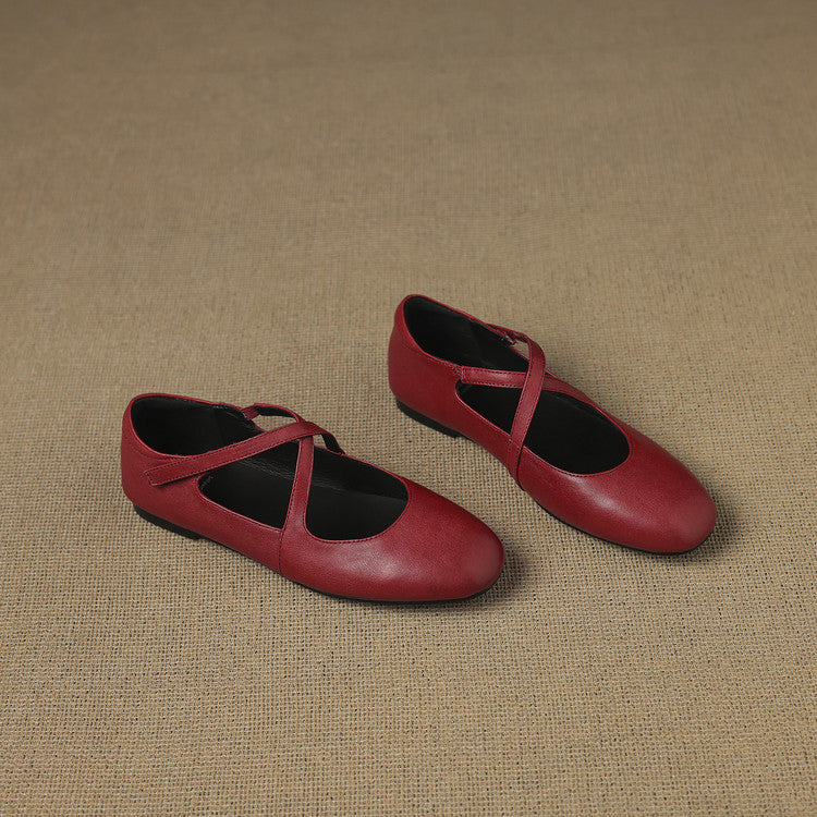 Women's Leather Ballet Flats with Cross Straps – Zeor