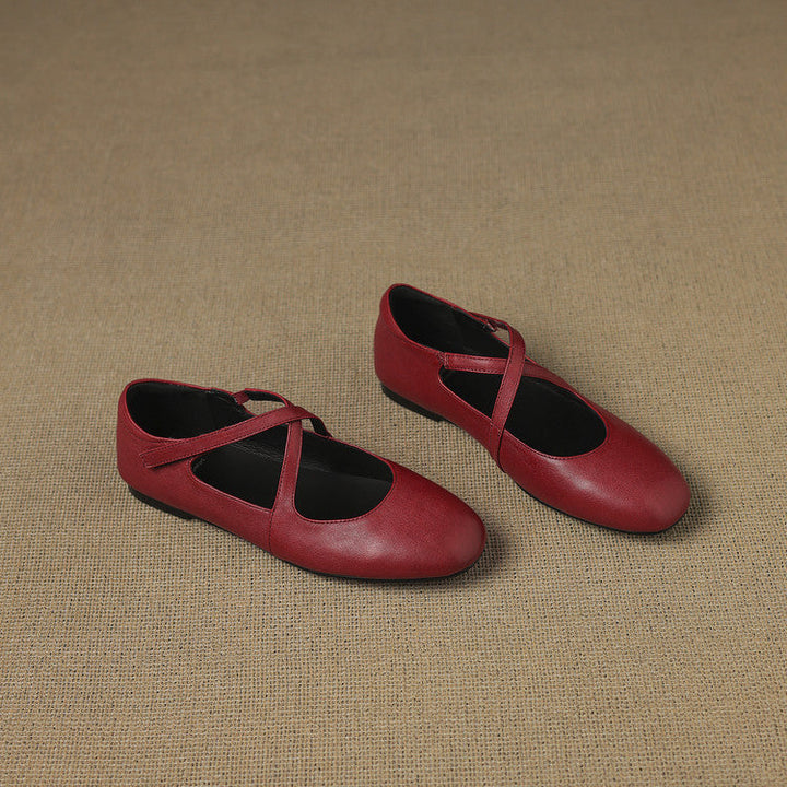 Women's Leather Ballet Flats with Cross Straps – Zeor