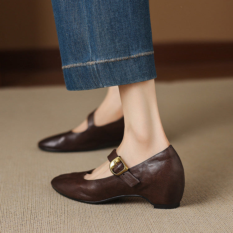 Women's Round Toe Leather Mary Jane Flats – Quira