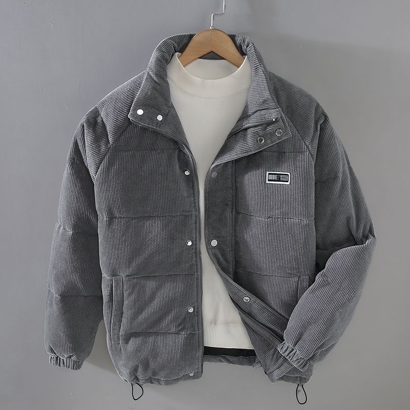 Men's corduroy puffer jacket James in Grey – front view