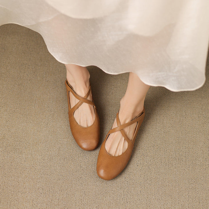Women's Leather Ballet Flats with Cross Straps – Zeor