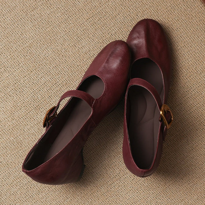 Women's Round Toe Leather Mary Jane Flats – Quira