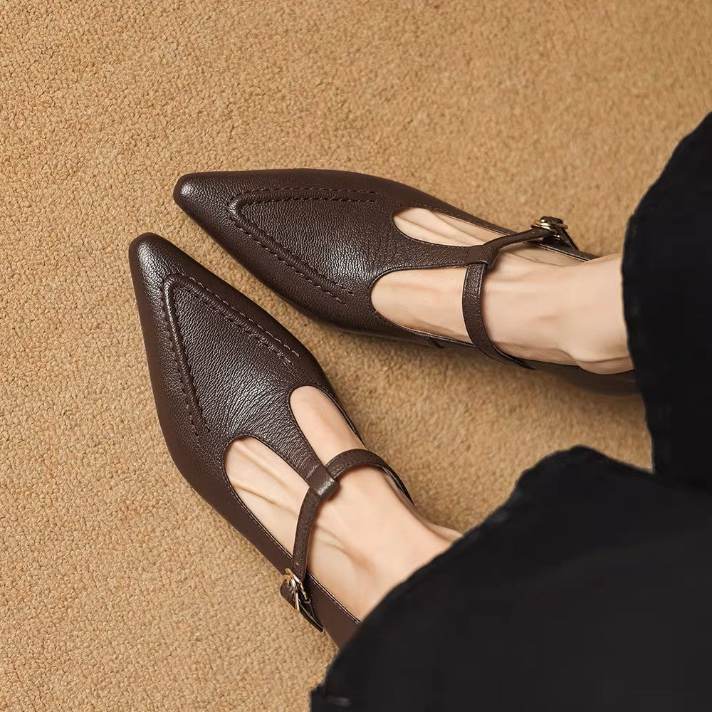 Women's Leather Kitten Heel T-Bar Shoes – Tirea