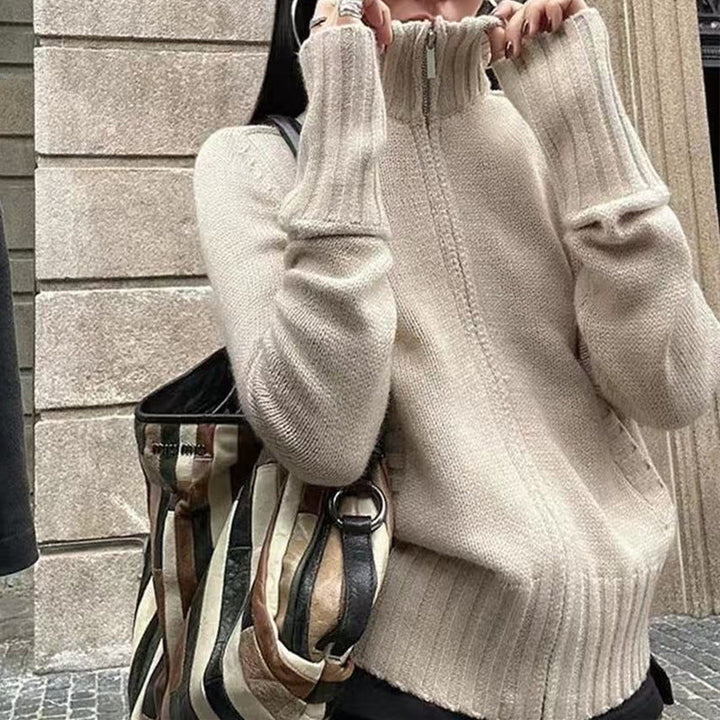 Women's Ribbed High-Neck Knit Jumper Oversized Fit