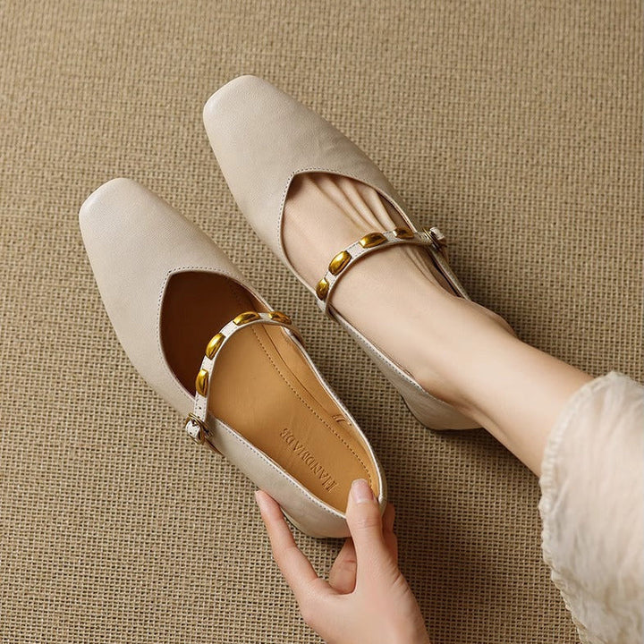 Women's Beaded Strap Leather Mary Jane Flats – Zyra