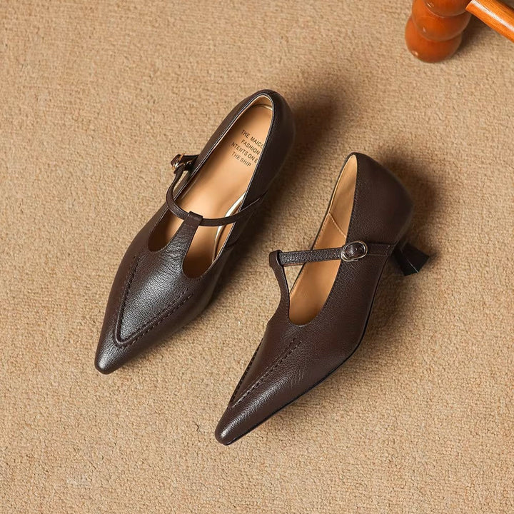 Women's Leather Kitten Heel T-Bar Shoes – Tirea