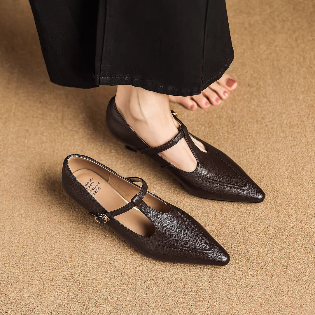 Women's Leather Kitten Heel T-Bar Shoes – Tirea