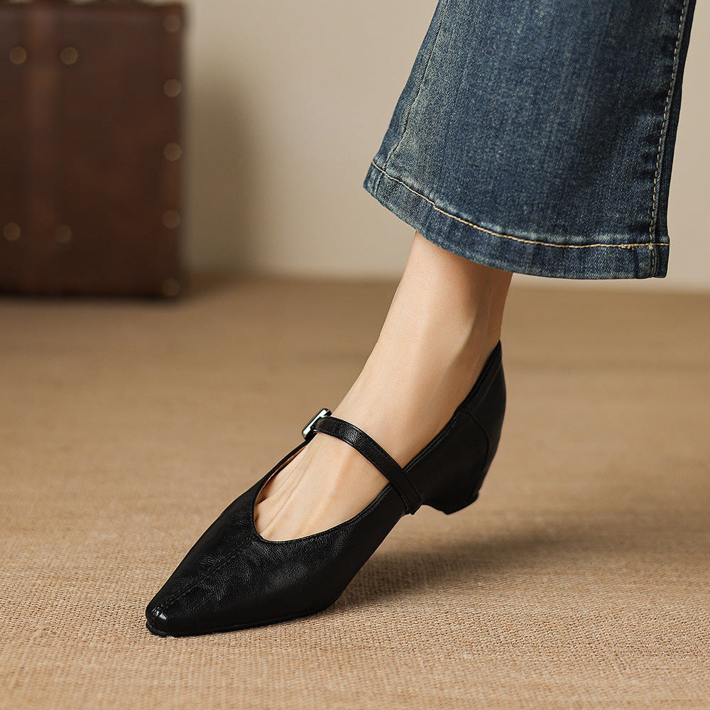 Women's Pointed Toe Leather Mary Janes – Tamsin