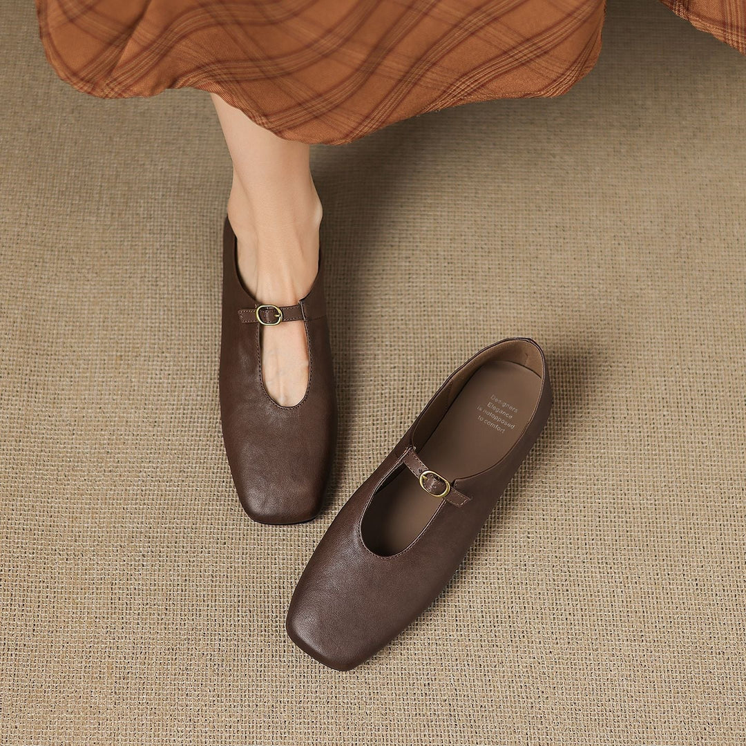 Women's High Vamp Leather Mary Jane Flats – Elspeth