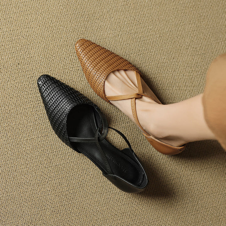 Women's Woven Leather T-Bar Flats – Dona