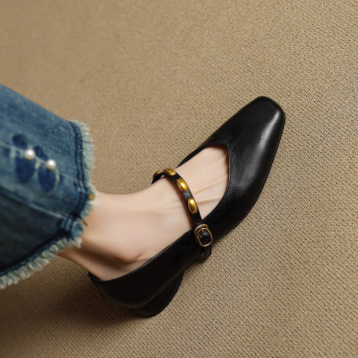 Women's Beaded Strap Leather Mary Jane Flats – Zyra