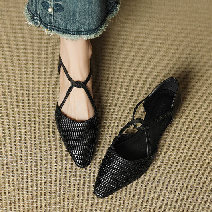 Women's Woven Leather T-Bar Flats – Dona