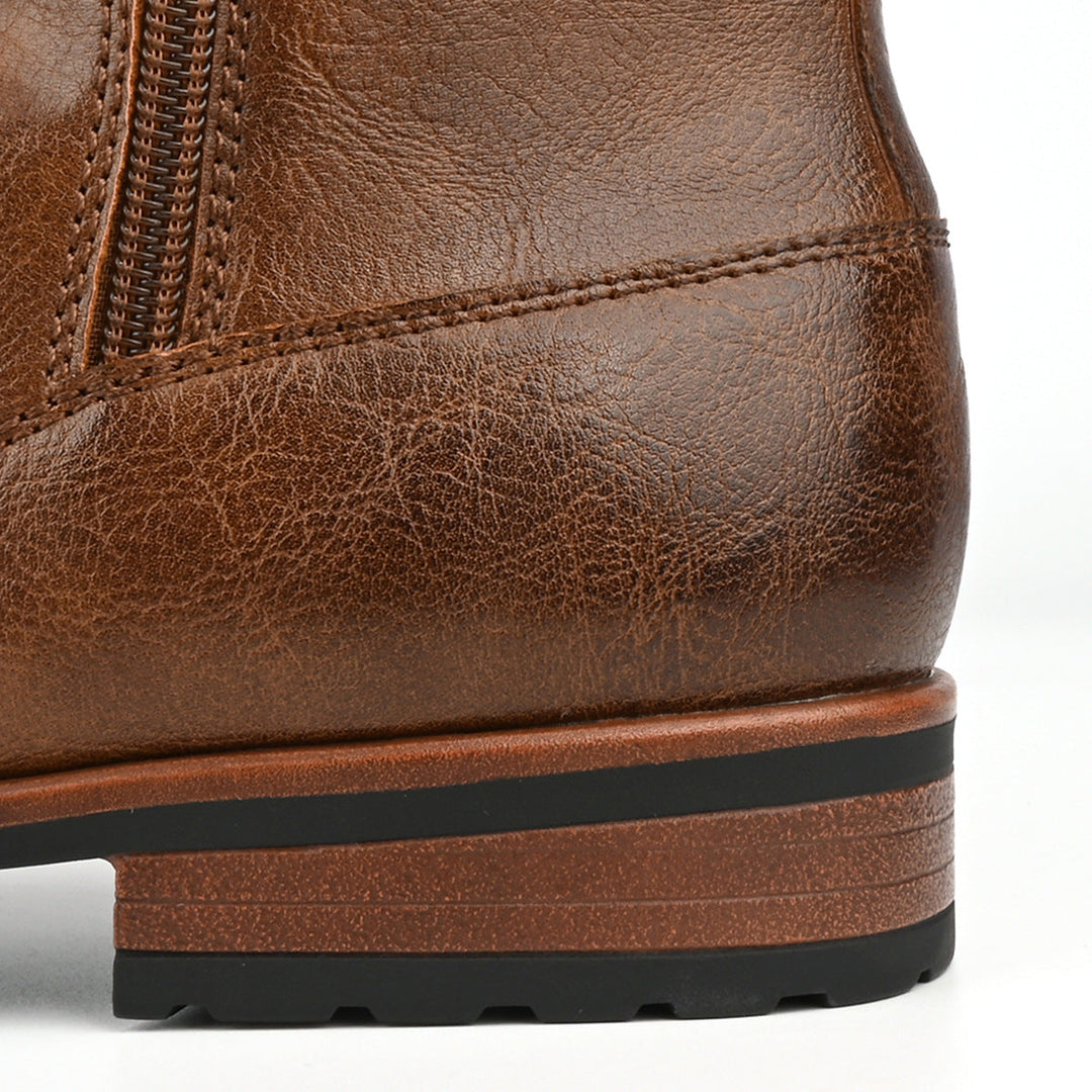 Men's slouch side-zip boots Nobu in Brown – heel close-up