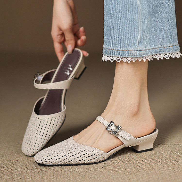 Women's Woven Leather Mules with Strap – Nilda