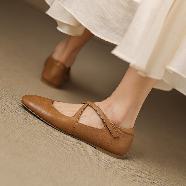 Women's Leather Ballet Flats with Cross Straps – Zeor
