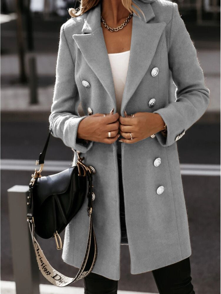 Women's Double-Breasted Blazer Coat with Notch Lapel