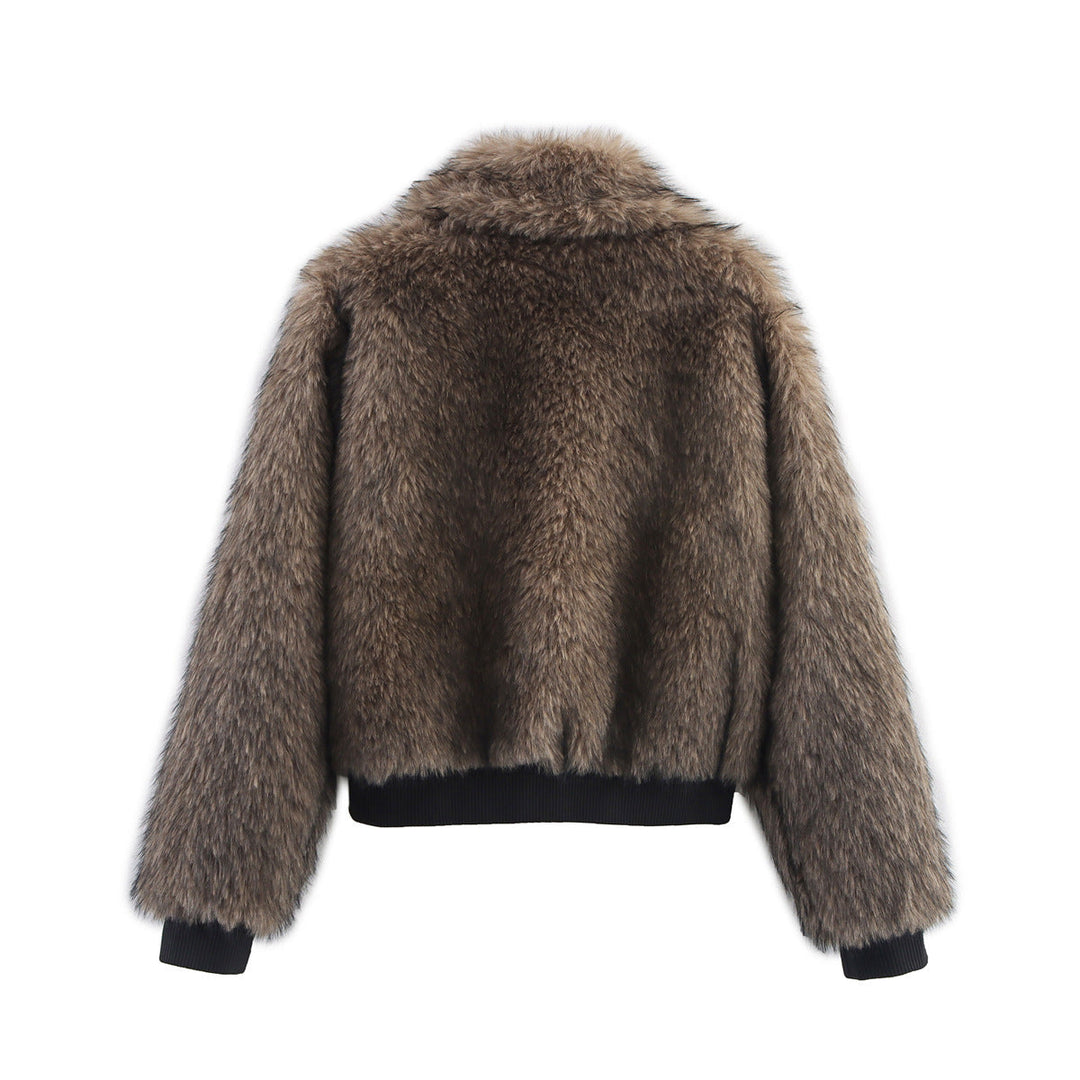Women's Faux Fur Bomber Jacket with Zip Closure