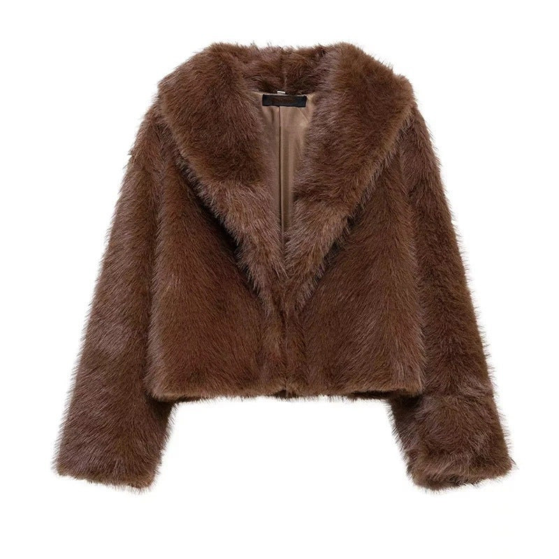 Women's Oversized Faux Fur Jacket with Shawl Collar