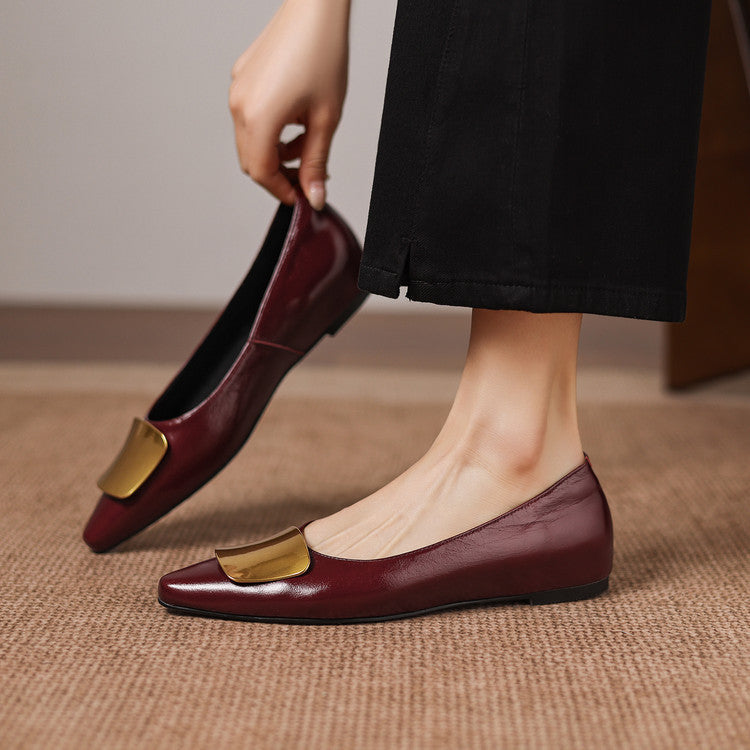 Women's Leather Pointed Flats with Buckle – Lorea