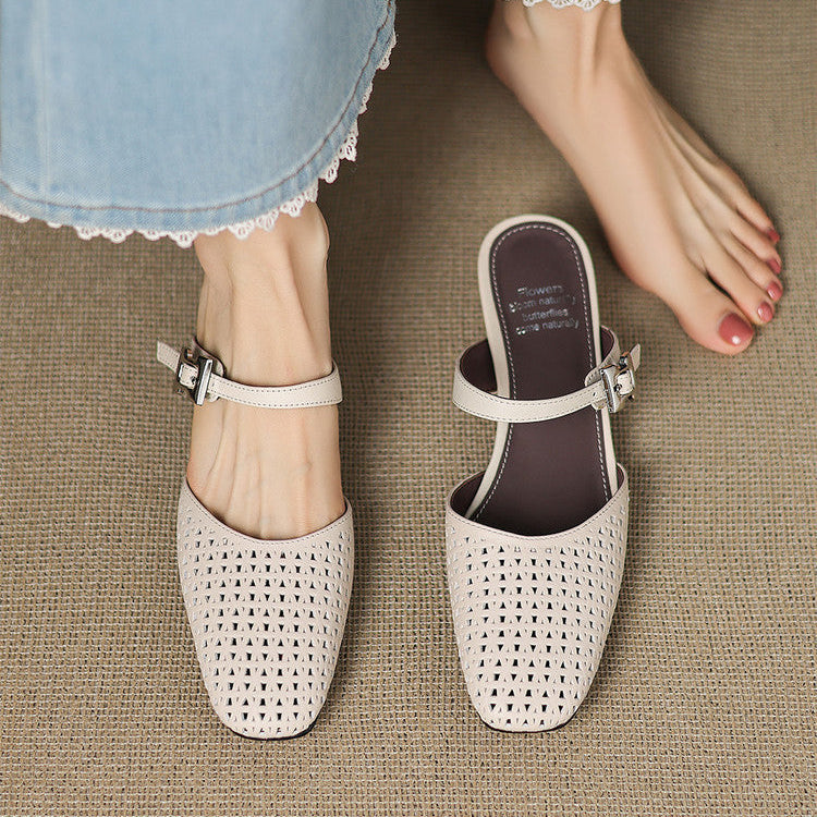 Women's Woven Leather Mules with Strap – Nilda