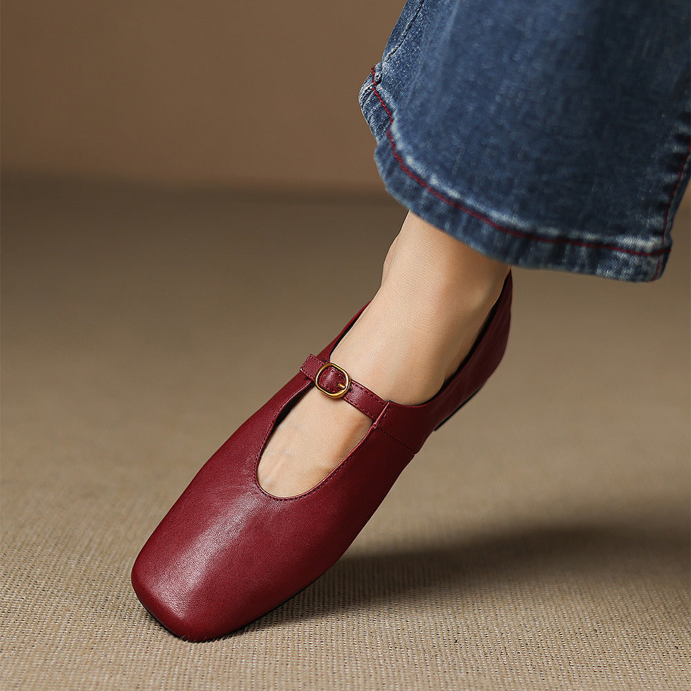 Women's High Vamp Leather Mary Jane Flats – Elspeth