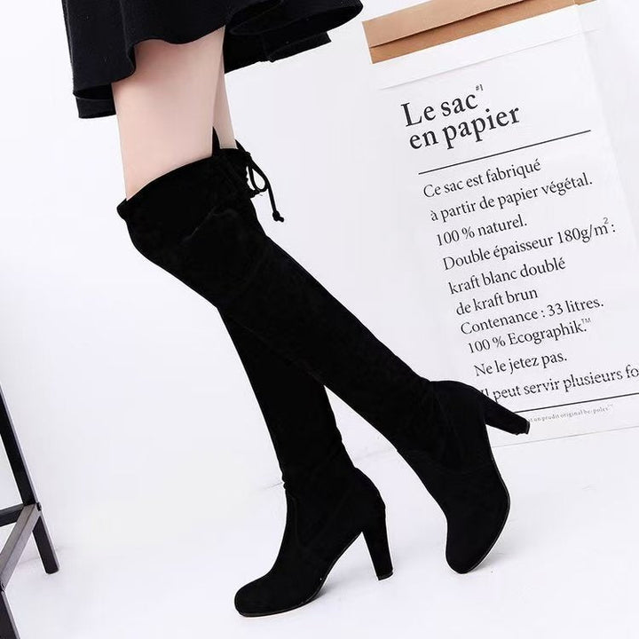 Women's Over-the-Knee Boots with Block Heel and Drawstring