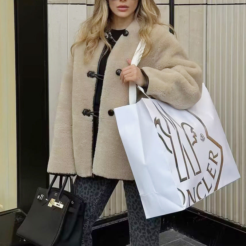 Women's teddy jacket Oona in Cream – back styled view