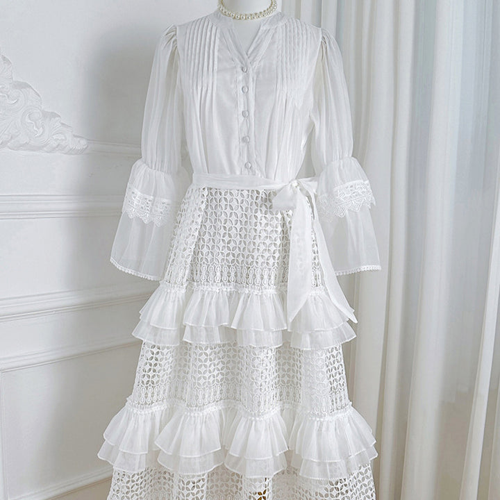 Freya - Bright White Crocheted Knit Cardigan for Women