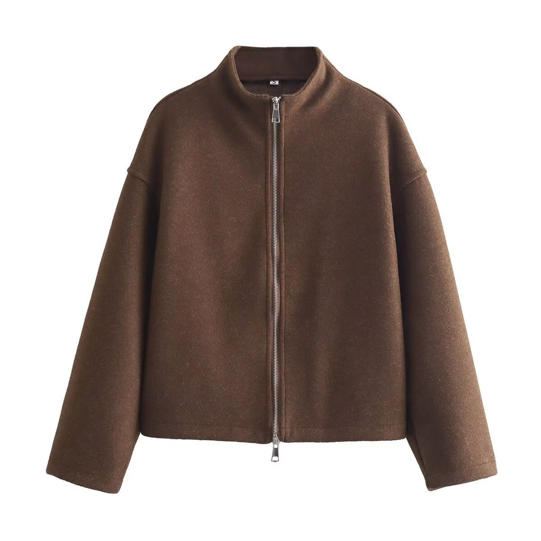 Women's Collared Cropped Jacket with Zip Front