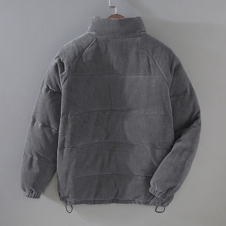 Men's corduroy puffer jacket James in Grey – back view