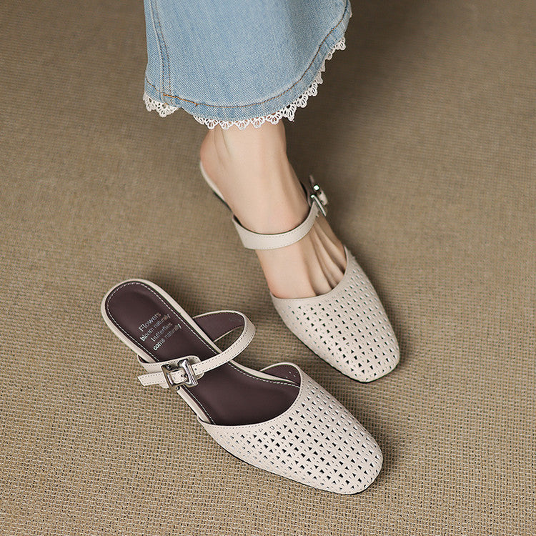 Women's Woven Leather Mules with Strap – Nilda