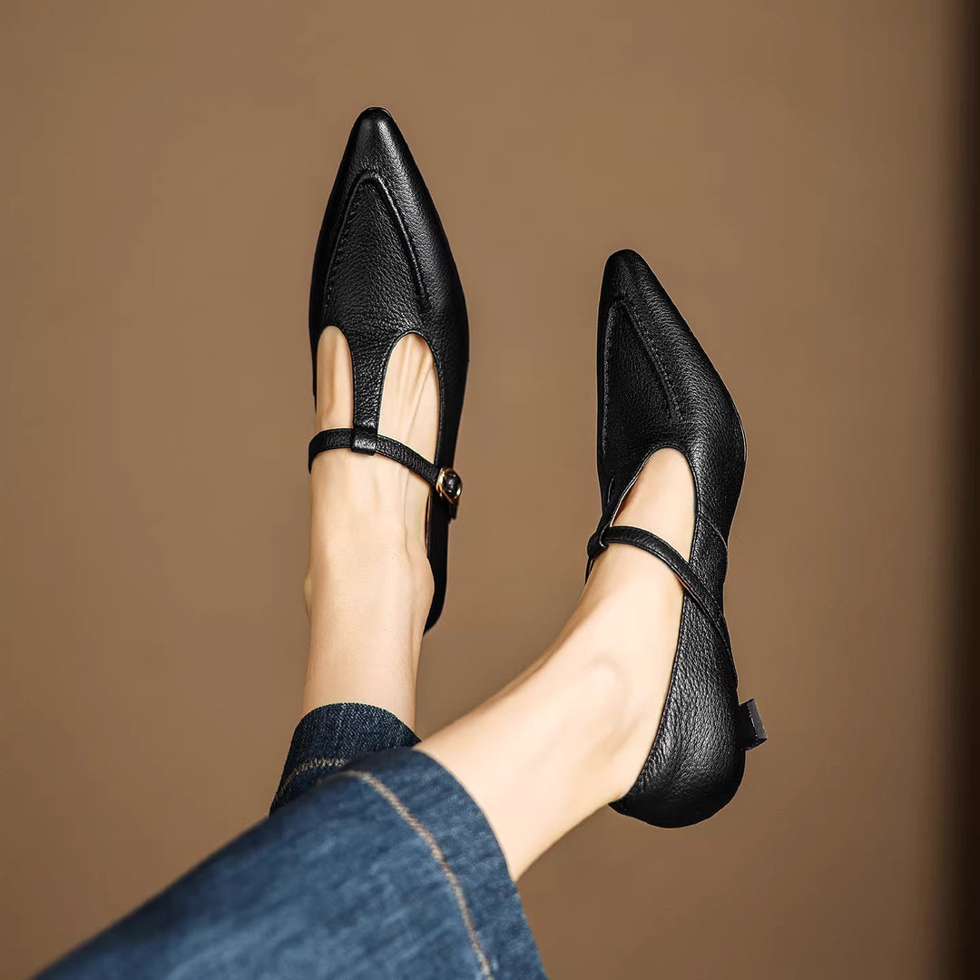 Women's Leather Kitten Heel T-Bar Shoes – Tirea