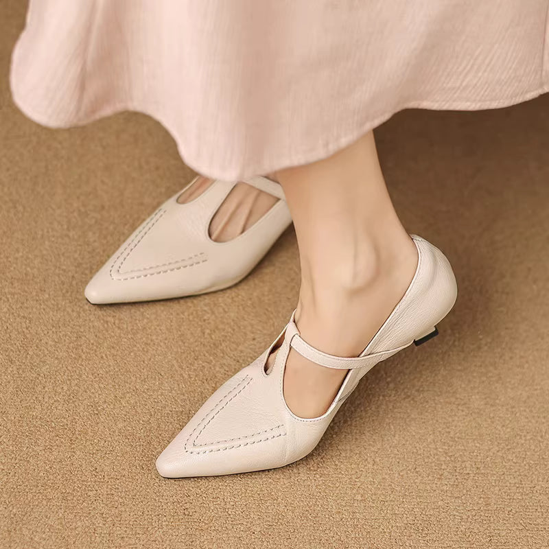 Women's Leather Kitten Heel T-Bar Shoes – Tirea