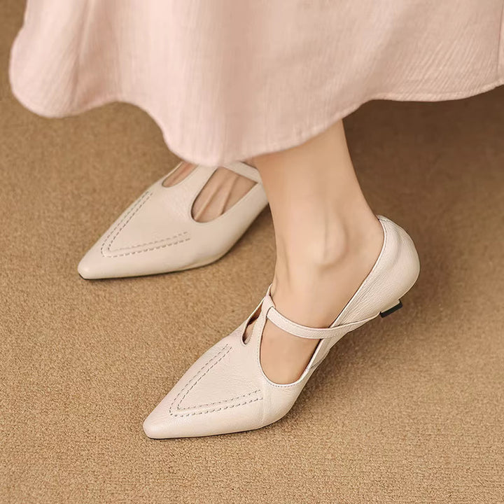 Women's Leather Kitten Heel T-Bar Shoes – Tirea