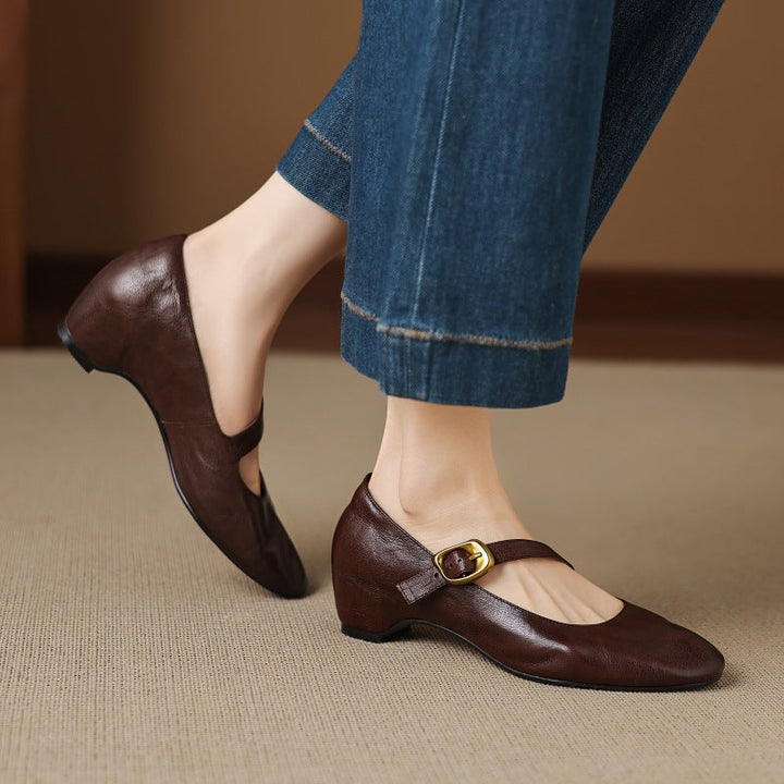 Women's Round Toe Leather Mary Jane Flats – Quira