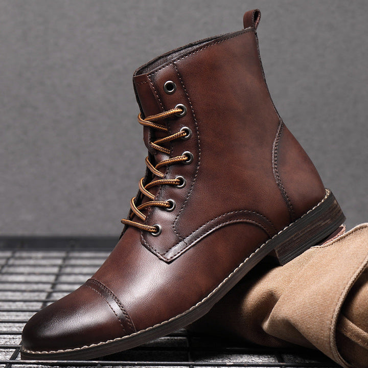 Men's toe-cap lace-up boots Christian in Burgundy – styled side view