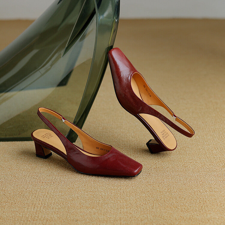 Women's Leather Slingback Block Heels – Ersa