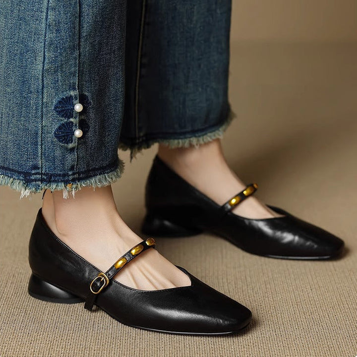 Women's Beaded Strap Leather Mary Jane Flats – Zyra